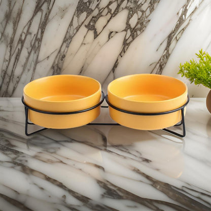 double orange ceraframe bowl with frame for cats