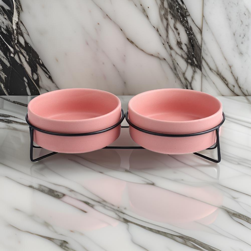 double pink ceraframe bowl with frame for cats